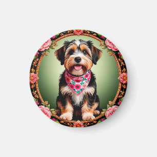 Adorable Dog Framed by Colourful Flowers Magnet
