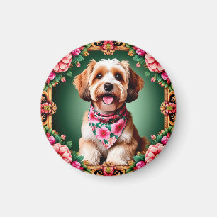 Adorable Dog Framed by Colourful Flowers Magnet