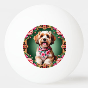 Adorable Dog Framed by Colourful Flowers Ping Pong Ball