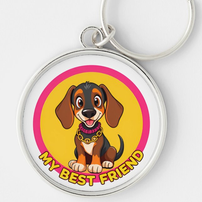 Adorable Dog Illustration Key Ring (Front)