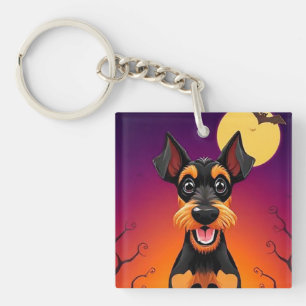 Adorable Dog in Halloween Scene Key Ring
