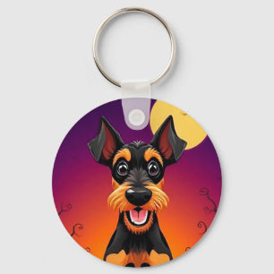 Adorable Dog in Halloween Scene Key Ring