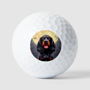 Adorable Dog in Halloween Scene with Pumpkins Golf Balls