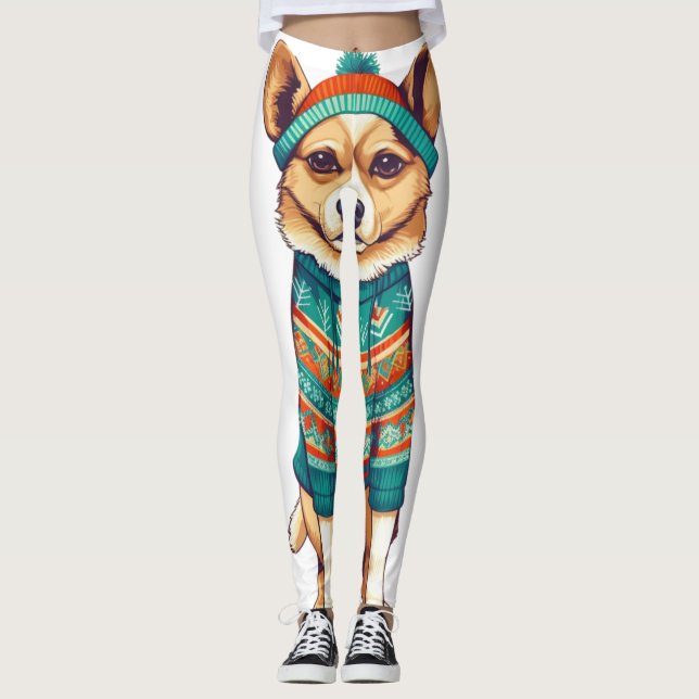 Adorable Dog in Winter Style Leggings (Front)