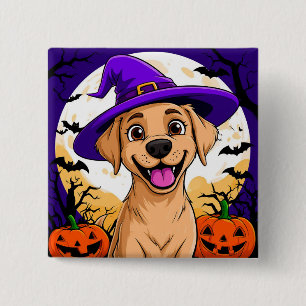 Adorable Dog in Witch Hat 15 Cm Square Badge