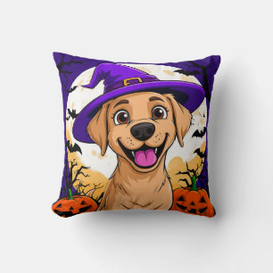 Adorable Dog in Witch Hat Cushion