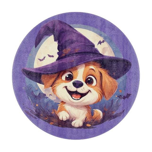 Adorable Dog in Witch Hat Cutting Board (Front)