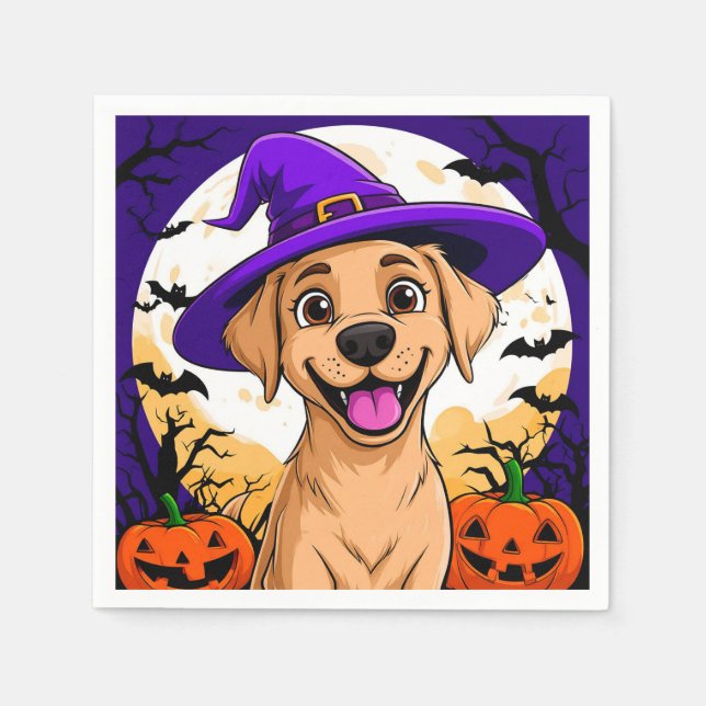 Adorable Dog in Witch Hat Napkin (Front)