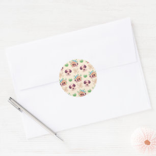 Adorable Dog Pattern Classic Round Sticker