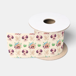 Adorable Dog Pattern Satin Ribbon