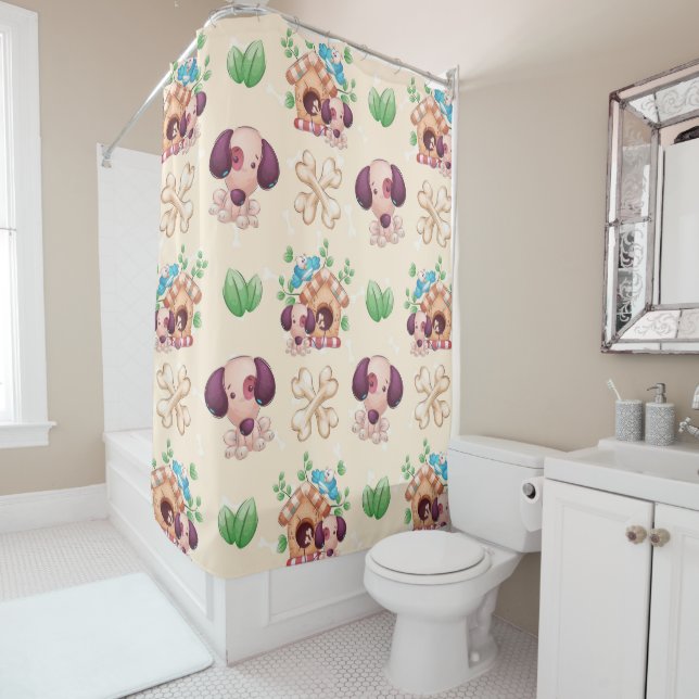 Adorable Dog Pattern  Shower Curtain (In Situ)