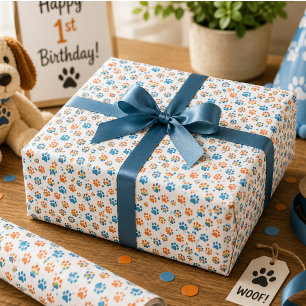 Adorable Dog Rainbow Watercolor 1st Birthday Party Wrapping Paper