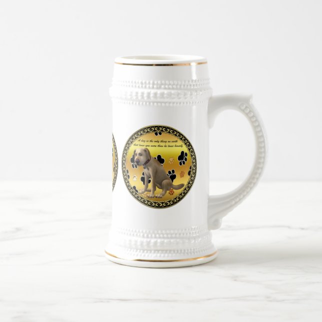 Adorable dog sitting with a cute fun quote beer stein (Right)
