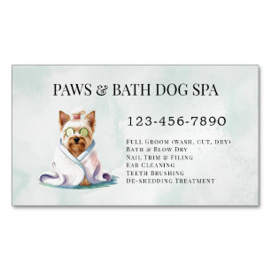 Adorable Dog Spa Watercolor Green Magnetic Business Card