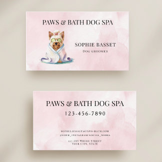 Adorable Dog Spa Watercolor Pink Business Card