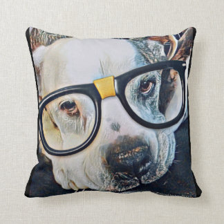 Adorable Dog w/ Glasses & Paw-print Pillow