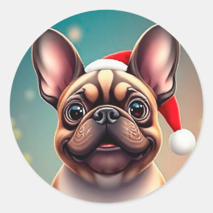 Adorable Dog Wearing Santa Hat Classic Round Sticker