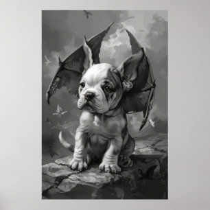 Adorable Dog with Dragon Wings Fantasy Art Poster