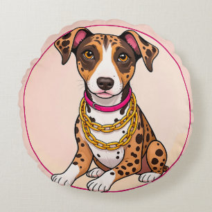 Adorable Dog with Medal Decorative puppy winner Round Cushion