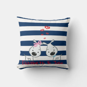 Adorable Dogs In Love on Striped-Personalised Cushion