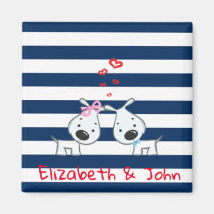 Adorable Dogs In Love on Striped-Personalised Magnet