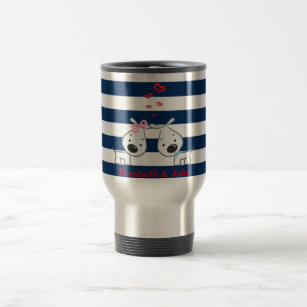 Adorable Dogs In Love on Striped-Personalised Travel Mug
