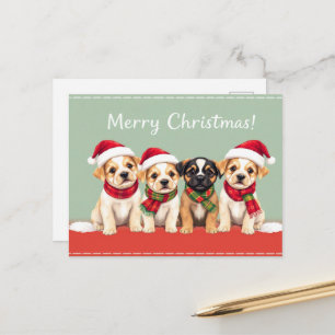 Adorable Dogs in Santa Hats Merry Christmas Design Postcard