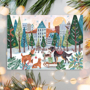Adorable Dogs Pet Dog Lover Christmas City Park Holiday Postcard