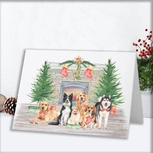 Adorable Dogs Pet Dog Lover Christmas Fireplace Holiday Card