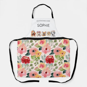 Adorable dogs with flower crown, watercolor  apron