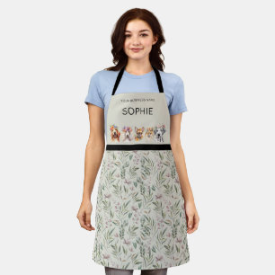 Adorable dogs with flower crown, watercolor  apron