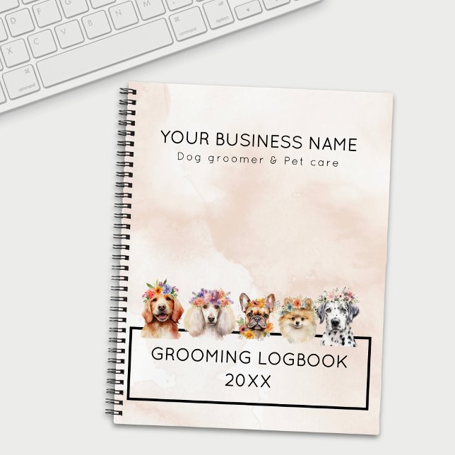 Adorable dogs with flower crown, watercolor beige notebook (Creator Uploaded)