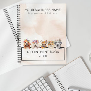 Adorable dogs with flower crown, watercolor beige planner