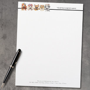 Adorable dogs with flower crown, watercolor  custom letterhead