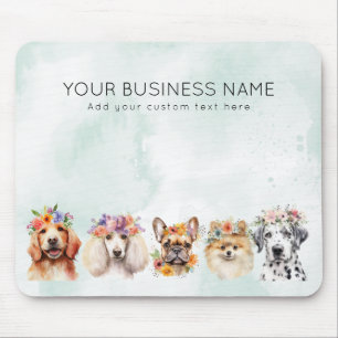 Adorable dogs with flower crown, watercolor green mouse pad
