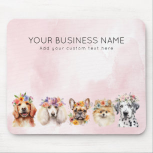 Adorable dogs with flower crown, watercolor pink mouse pad
