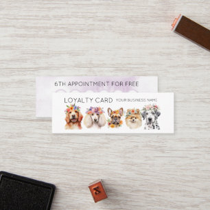 Adorable dogs with flower crown, watercolor white  loyalty card