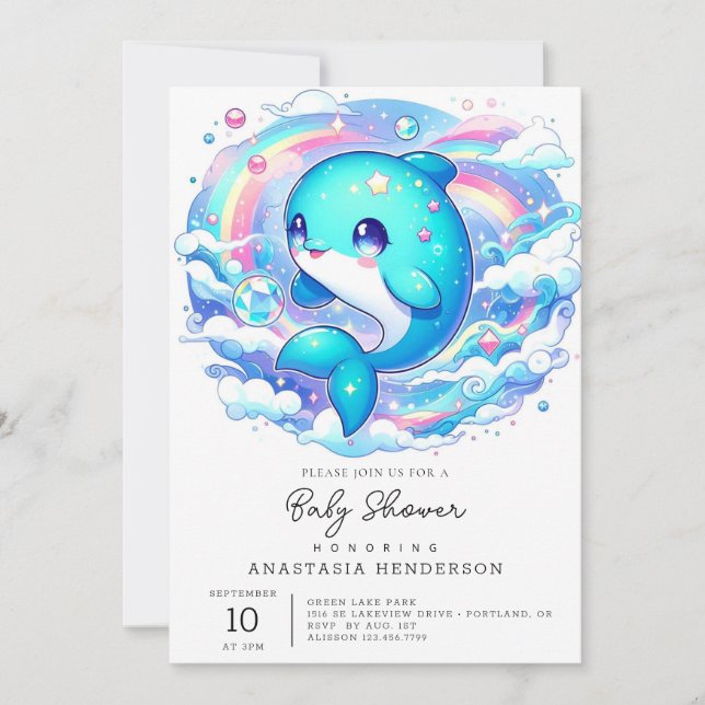 Adorable Dolphin Baby Shower Invitation (Front)