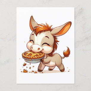 Adorable Donkey Steals Pie Postcard