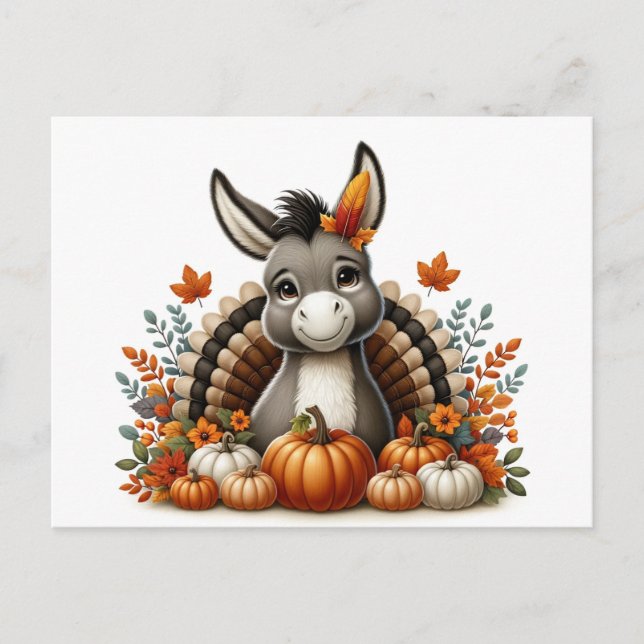Adorable Donkey Thanksgiving Postcard (Front)