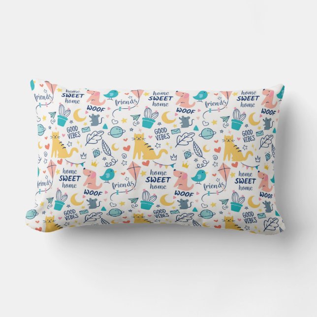Adorable Doodle Animals Lumbar Cushion (Front)