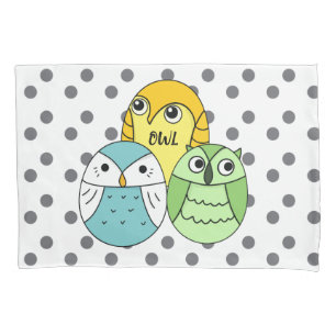 Adorable dots owl white kids pillowcase