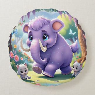 Adorable Double-sided Baby Mammoth Design Round Cushion