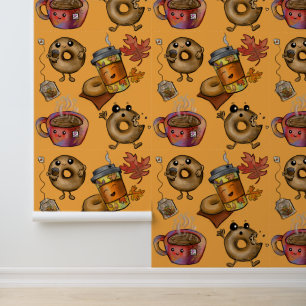 Adorable Doughnuts and Tea pattern Wallpaper