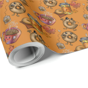 Adorable Doughnuts and Tea  Wrapping Paper