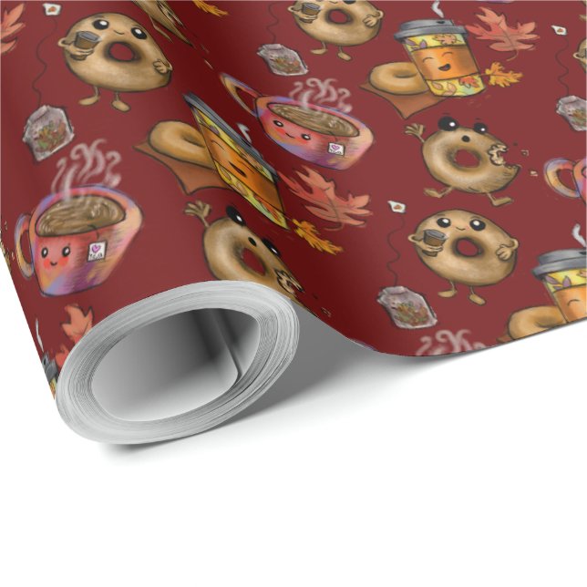 Adorable Doughnuts and Tea  Wrapping Paper (Roll Corner)