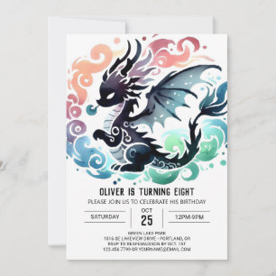 Adorable Dragon Birthday Digital Invitation