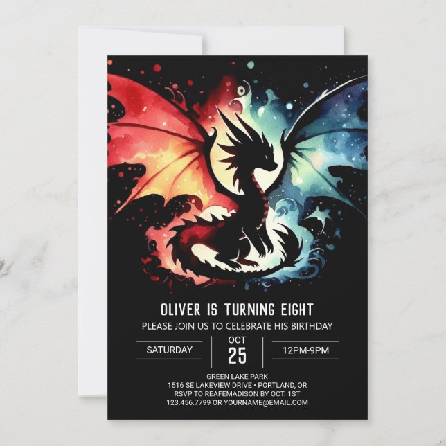Adorable Dragon Birthday Printable Invitation (Front)