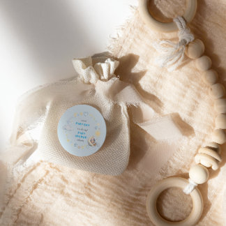 Adorable Dreamy Teddy Bear on the Moon Baby Boy Classic Round Sticker