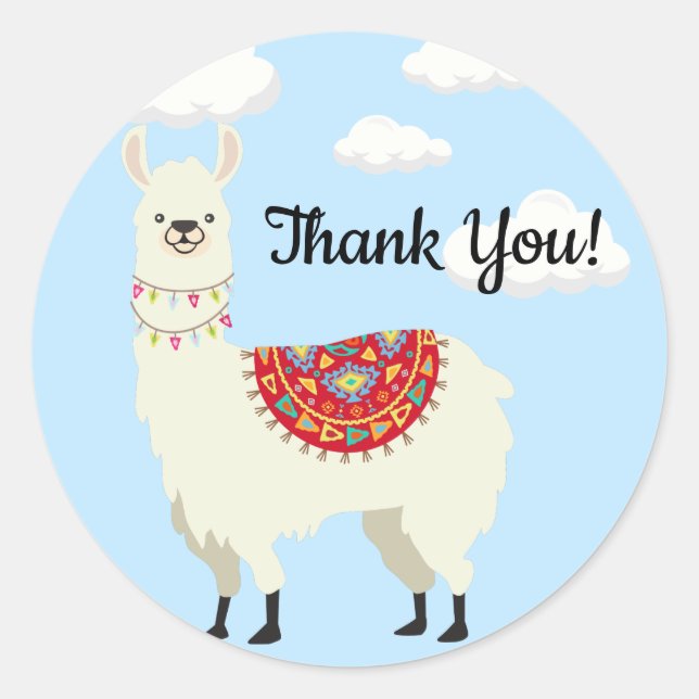 Adorable Dressed Up Llama Thank You Classic Round Sticker (Front)
